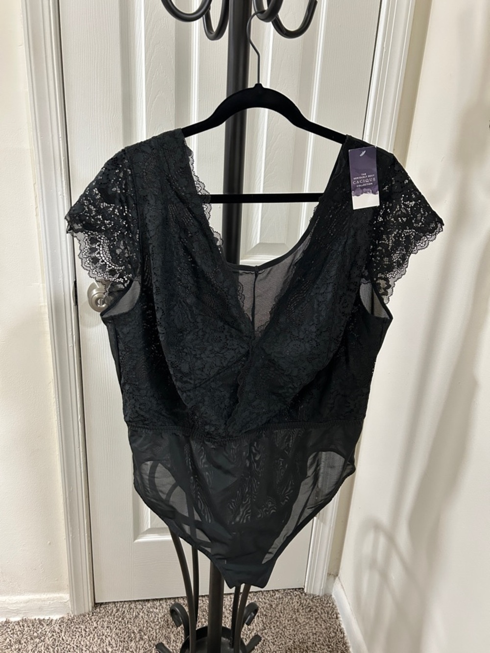 Lace V-Neck Black Bodysuit - Women's Intimates